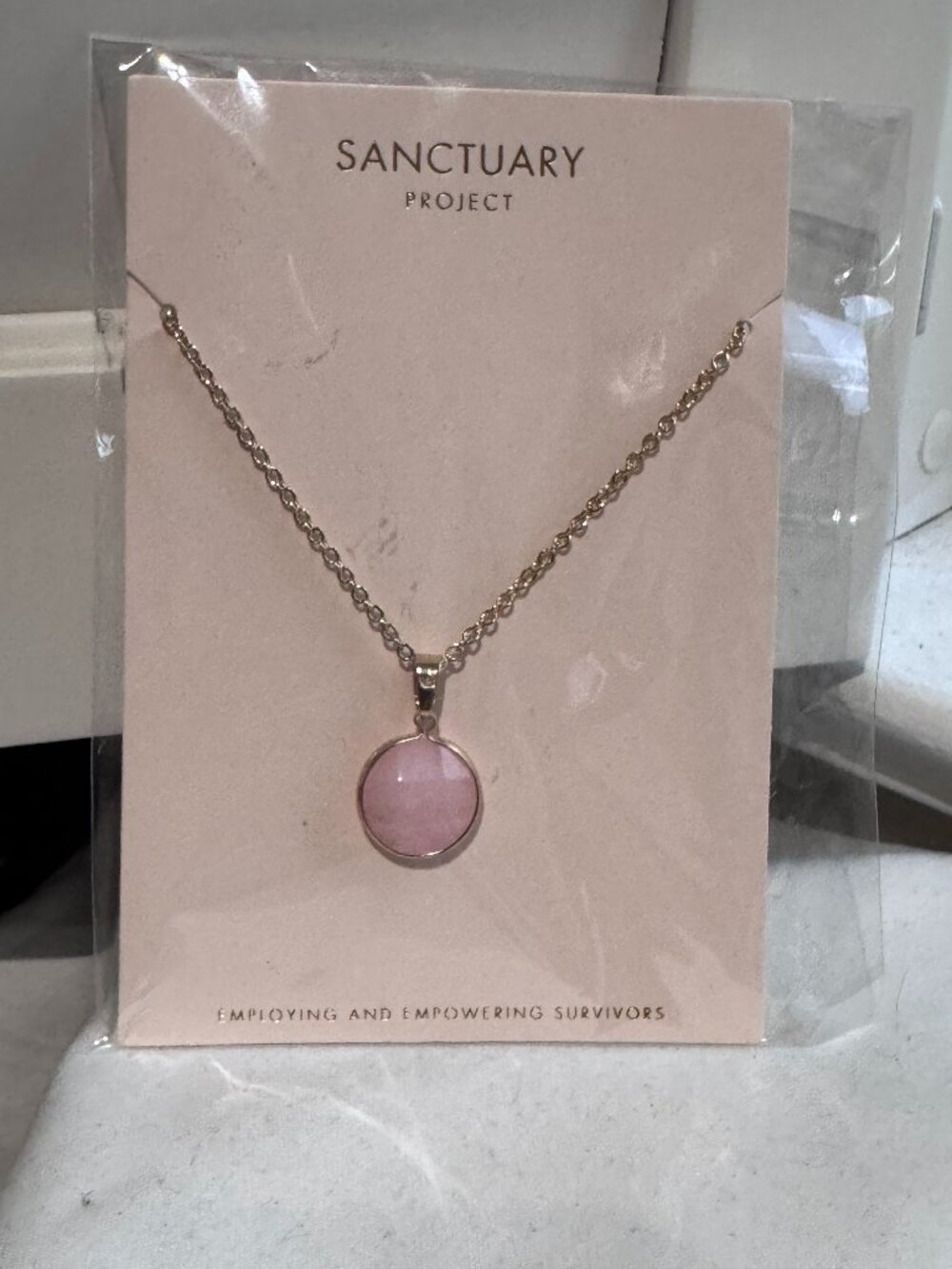 🌸 NWT Sanctuary Project Rose Quartz Pendant Necklace Gold Tone Meaningful Gift